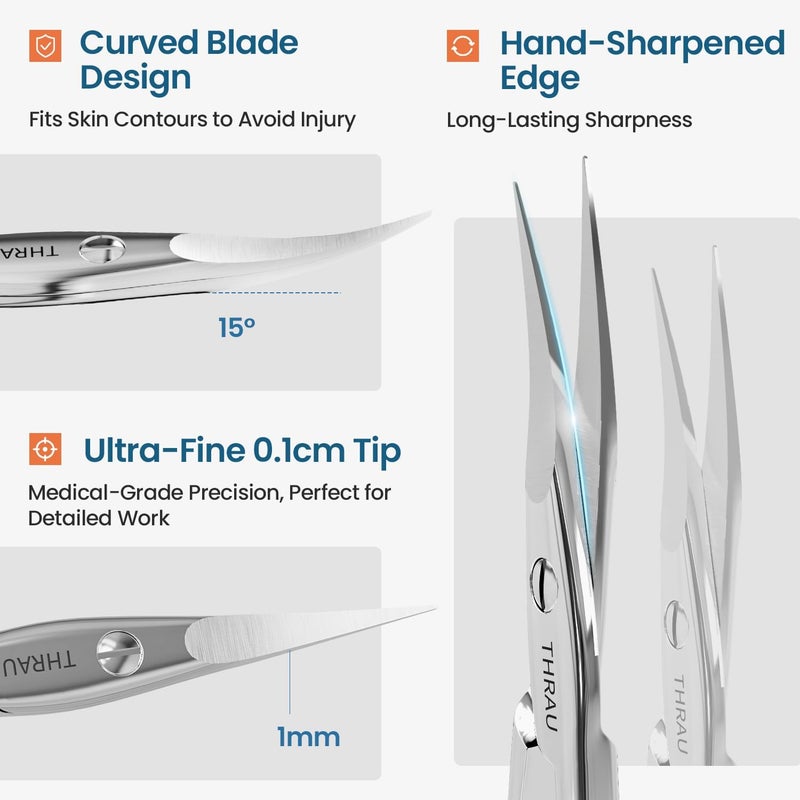 THRAU Left-Handed Cuticle Scissors – Surgical Grade Stainless Steel with Sharp Curved Tip for Cuticles, Nails, Eyebrows, Eyelashes, Nose Hair & Beard – Ideal for Manicure & Precise Grooming - Image 3